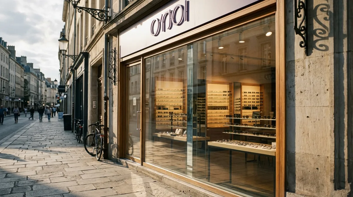 Vitrine d’un magasin d’optique vue depuis la rue